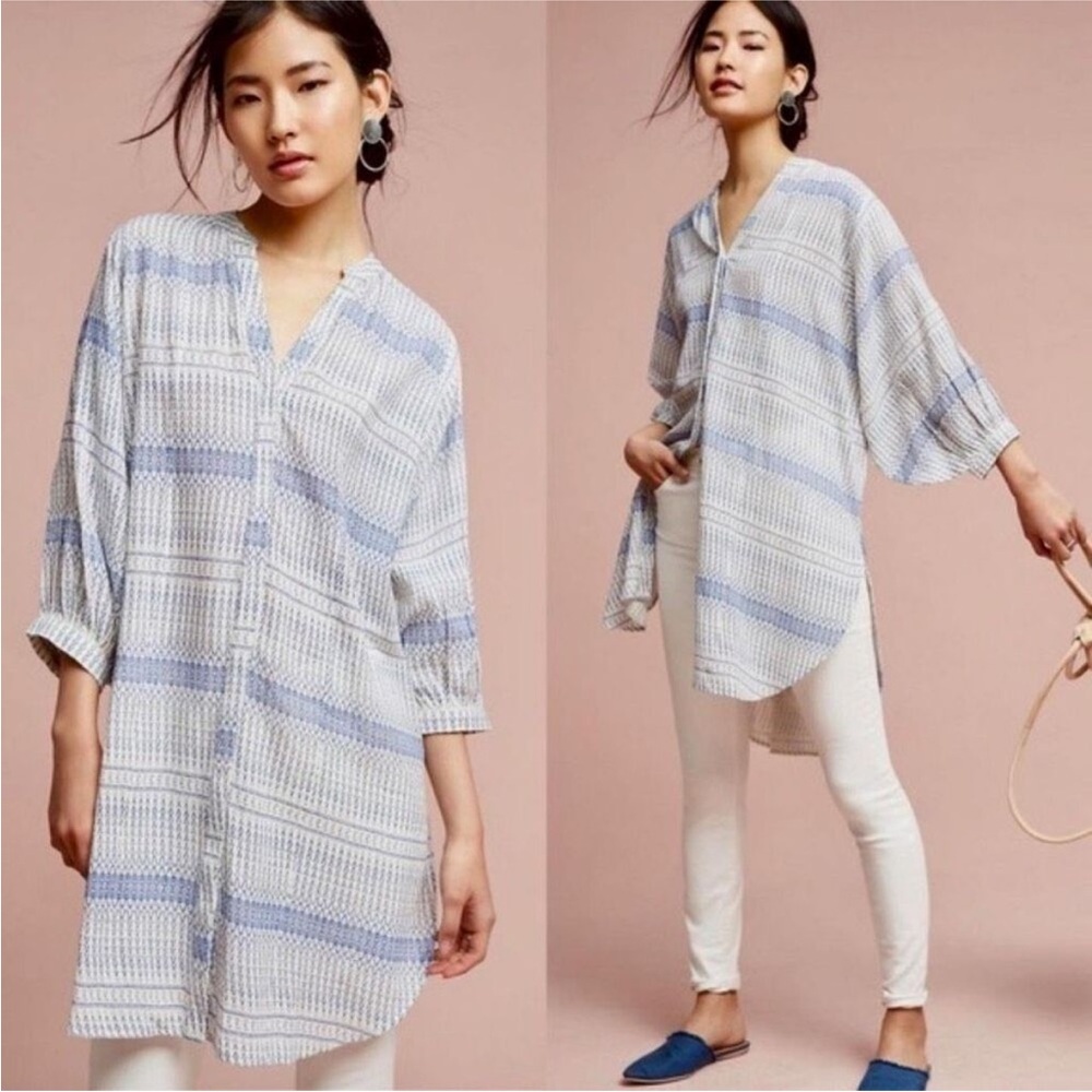 Maeve Light Blue and White Striped Tunic Top